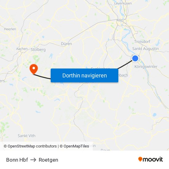 Bonn Hbf to Roetgen map