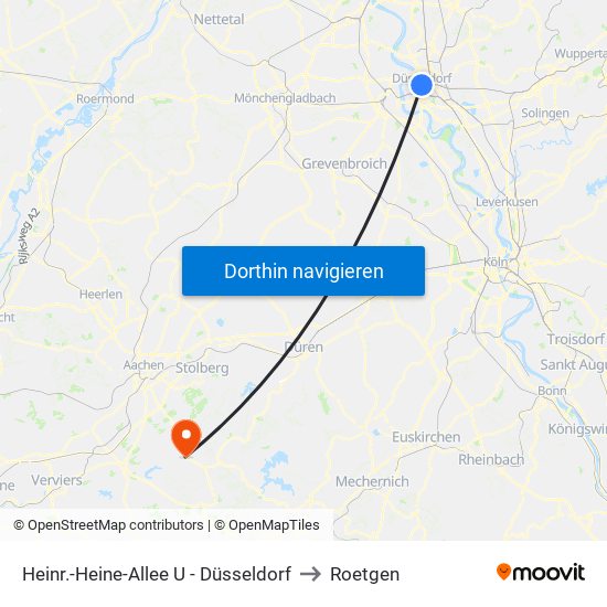 Heinr.-Heine-Allee U - Düsseldorf to Roetgen map