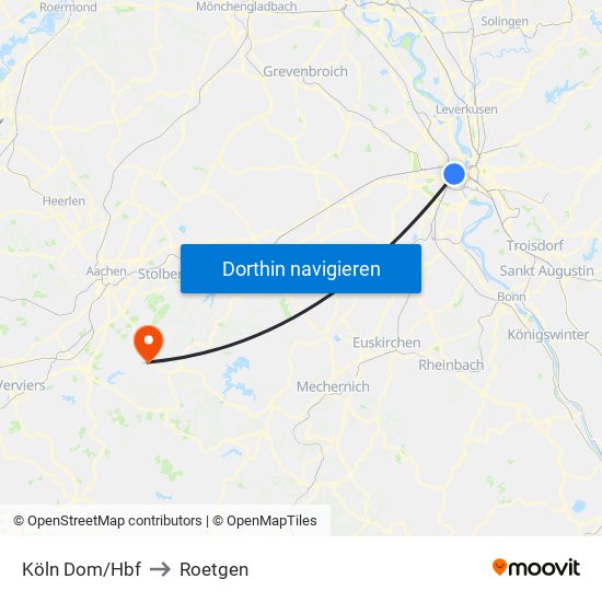 Köln Dom/Hbf to Roetgen map