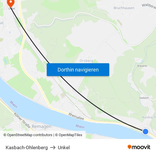 Kasbach-Ohlenberg to Unkel map