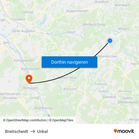 Breitscheidt to Unkel map