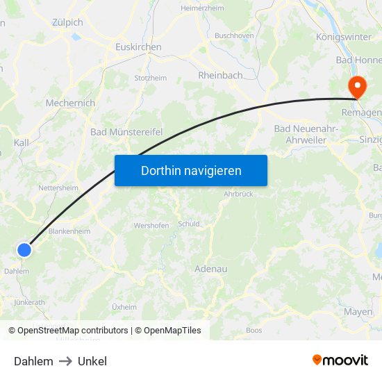 Dahlem to Unkel map