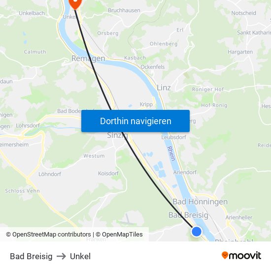 Bad Breisig to Unkel map