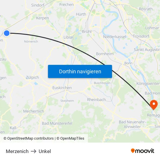 Merzenich to Unkel map