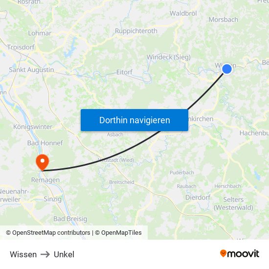 Wissen to Unkel map