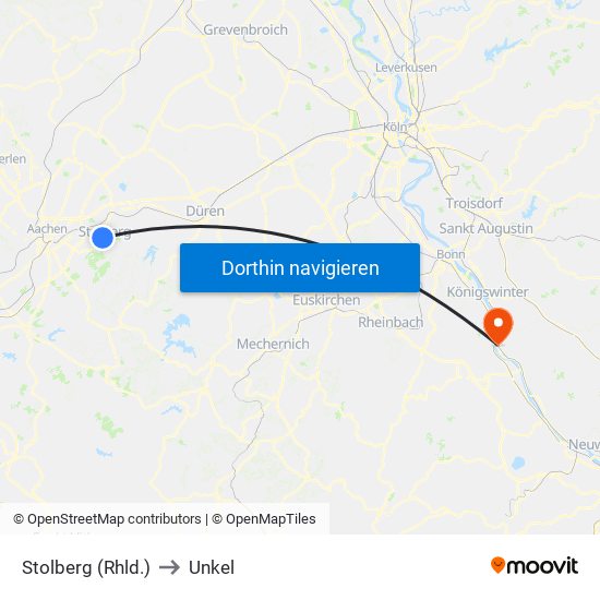 Stolberg (Rhld.) to Unkel map