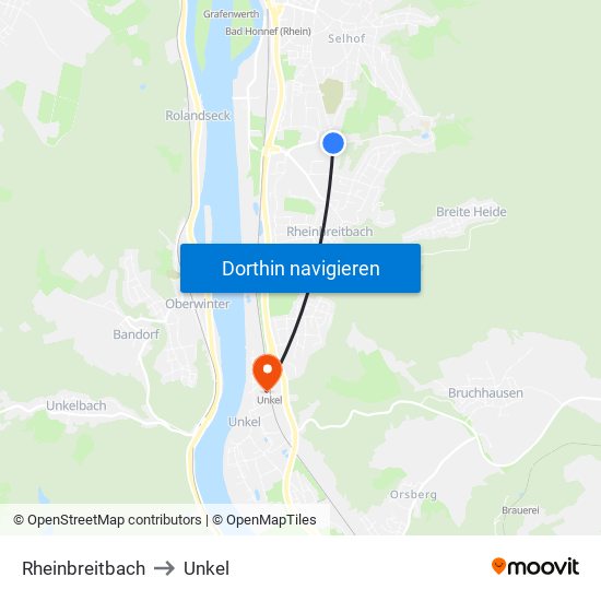 Rheinbreitbach to Unkel map