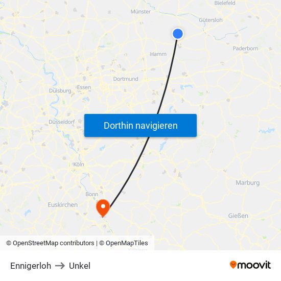 Ennigerloh to Unkel map