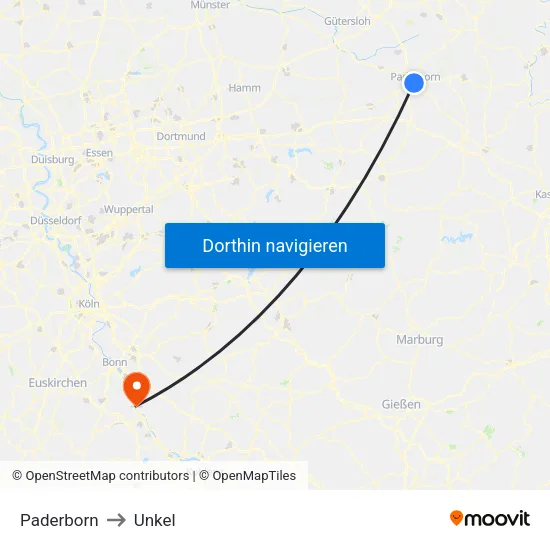 Paderborn to Unkel map