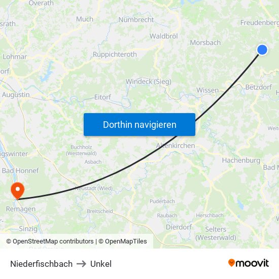 Niederfischbach to Unkel map