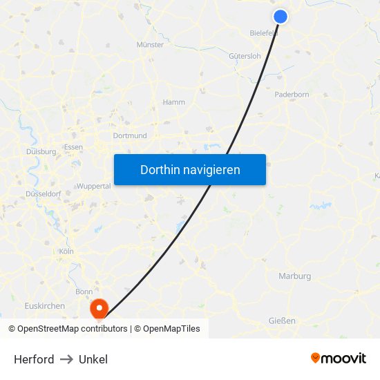 Herford to Unkel map