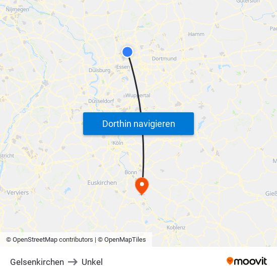 Gelsenkirchen to Unkel map