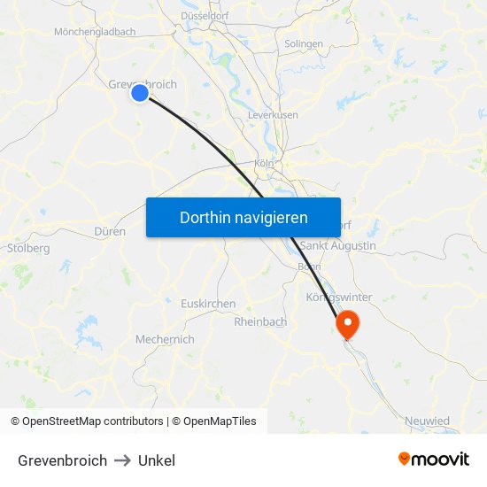 Grevenbroich to Unkel map