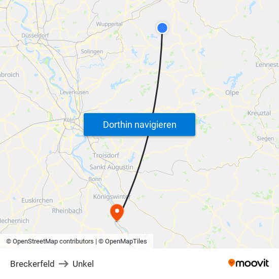 Breckerfeld to Unkel map