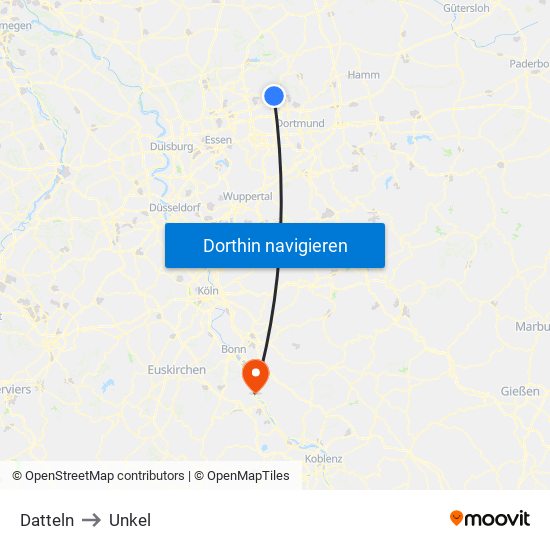 Datteln to Unkel map