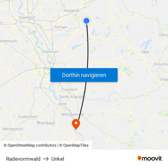 Radevormwald to Unkel map