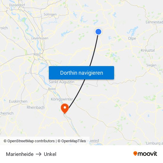 Marienheide to Unkel map