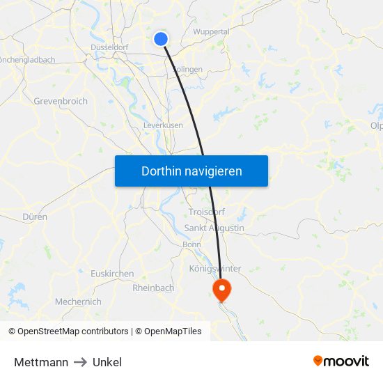 Mettmann to Unkel map