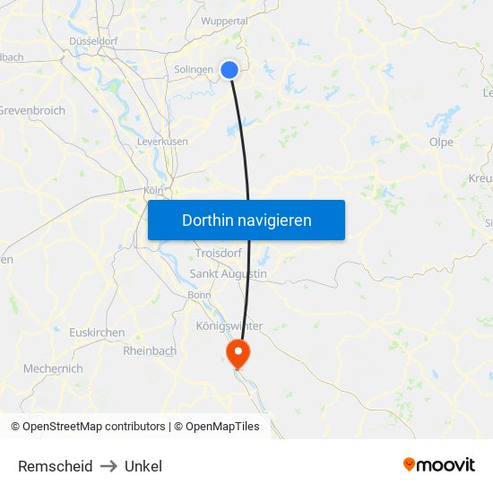 Remscheid to Unkel map