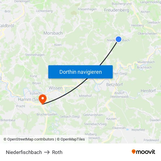 Niederfischbach to Roth map