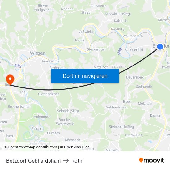 Betzdorf-Gebhardshain to Roth map