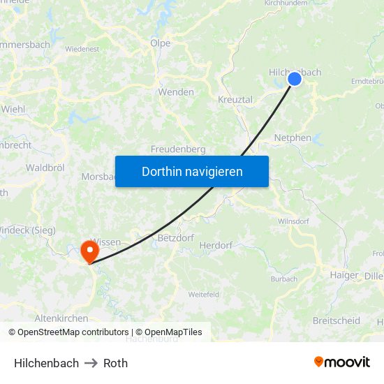 Hilchenbach to Roth map