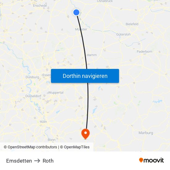 Emsdetten to Roth map