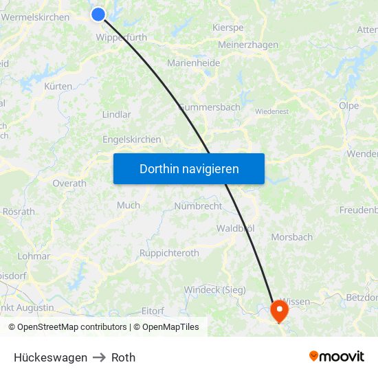 Hückeswagen to Roth map