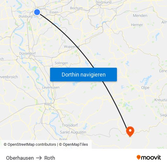 Oberhausen to Roth map