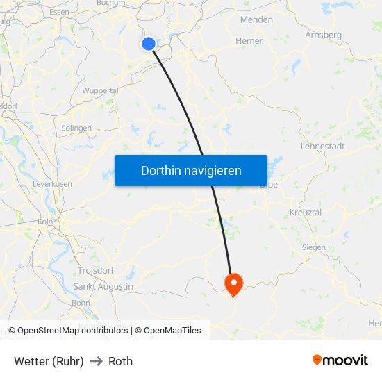 Wetter (Ruhr) to Roth map