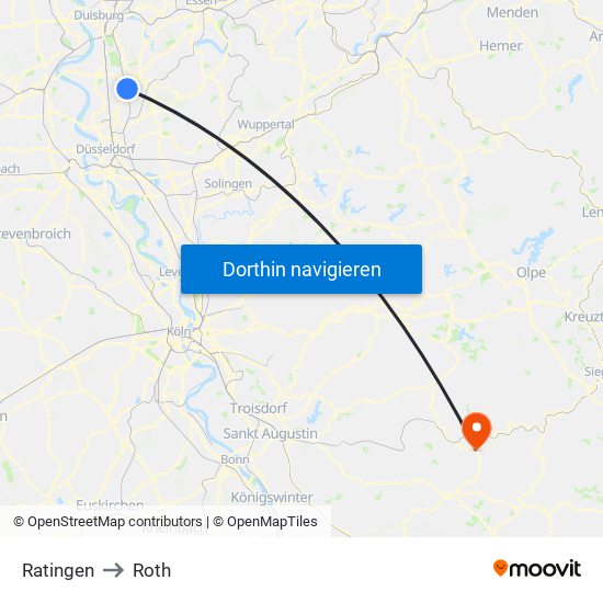 Ratingen to Roth map