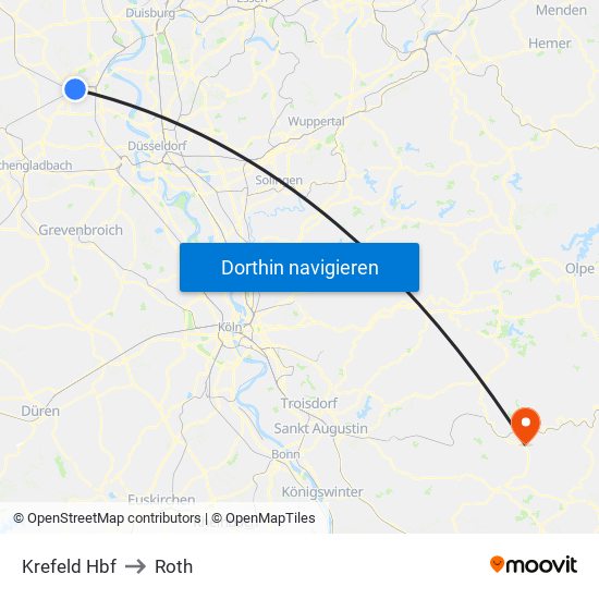 Krefeld Hbf to Roth map