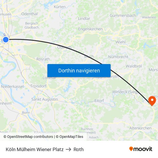 Köln Mülheim Wiener Platz to Roth map