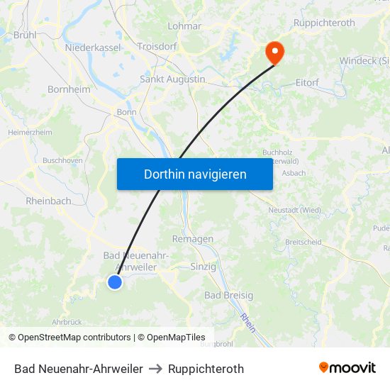 Bad Neuenahr-Ahrweiler to Ruppichteroth map