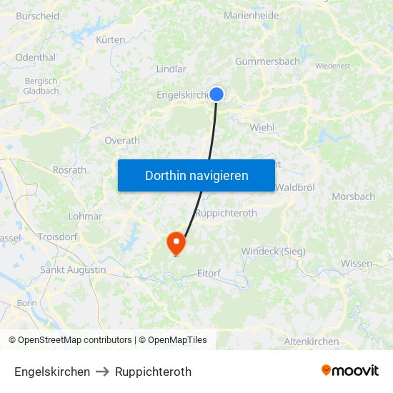 Engelskirchen to Ruppichteroth map