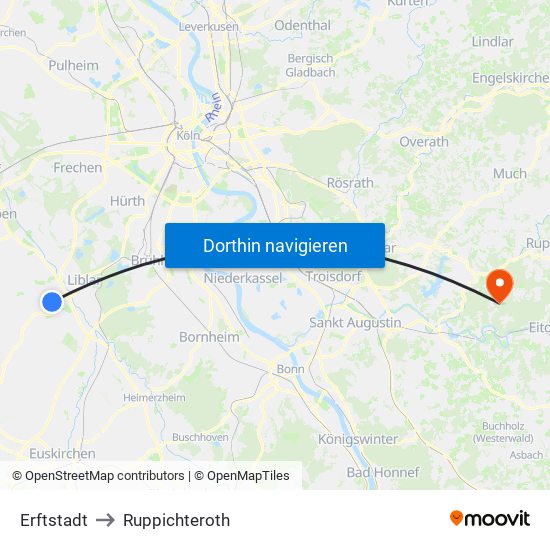Erftstadt to Ruppichteroth map