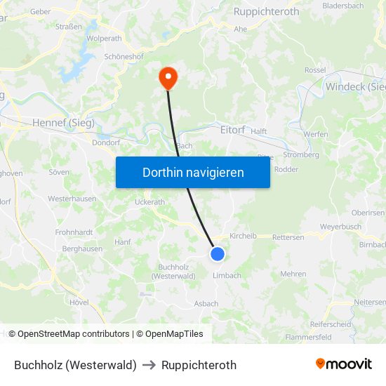 Buchholz (Westerwald) to Ruppichteroth map