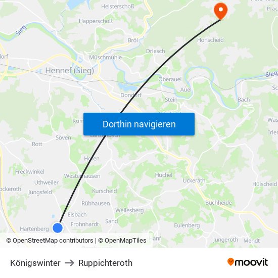 Königswinter to Ruppichteroth map