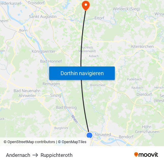 Andernach to Ruppichteroth map