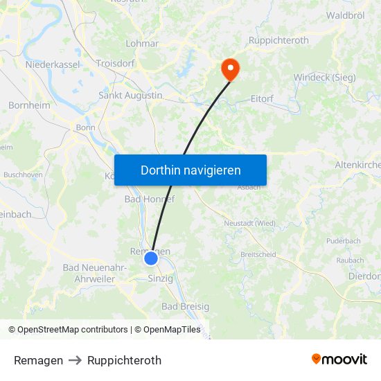 Remagen to Ruppichteroth map