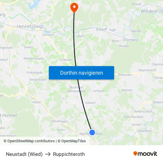 Neustadt (Wied) to Ruppichteroth map