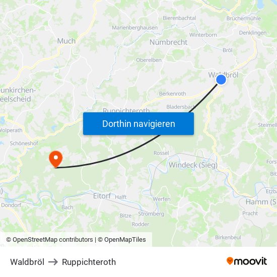 Waldbröl to Ruppichteroth map