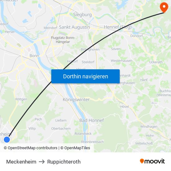 Meckenheim to Ruppichteroth map