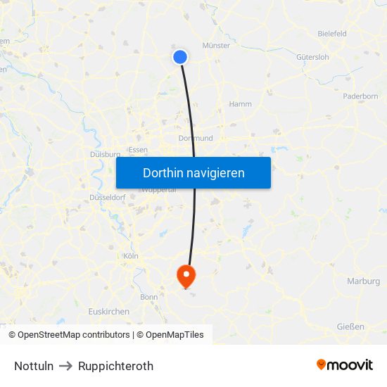 Nottuln to Ruppichteroth map