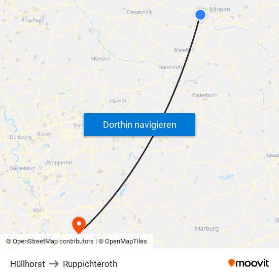 Hüllhorst to Ruppichteroth map