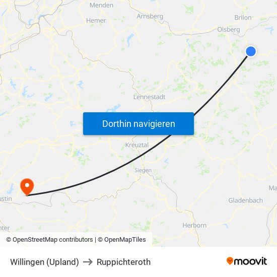 Willingen (Upland) to Ruppichteroth map