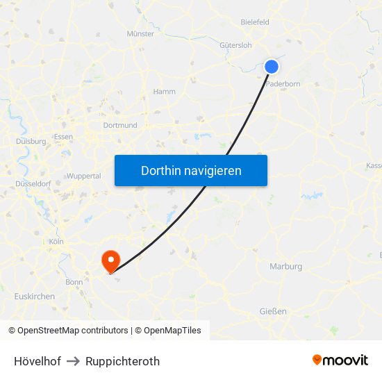 Hövelhof to Ruppichteroth map