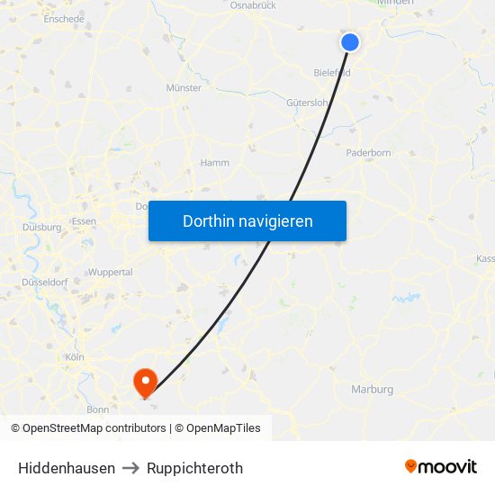 Hiddenhausen to Ruppichteroth map