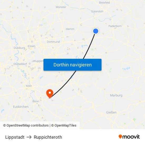 Lippstadt to Ruppichteroth map