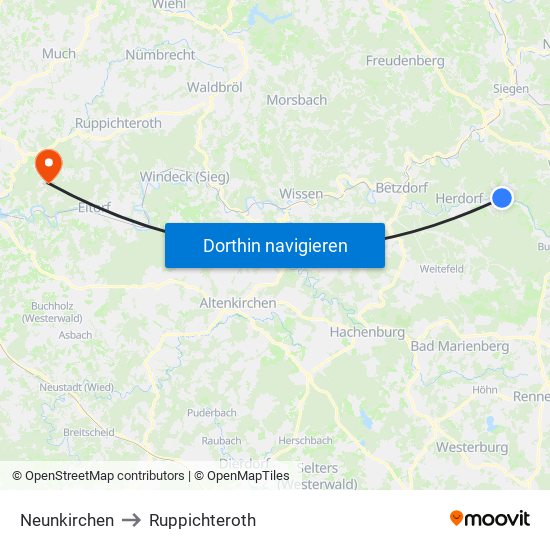 Neunkirchen to Ruppichteroth map